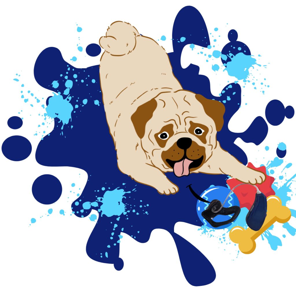Hund hält Hörgerät für Spielzeug