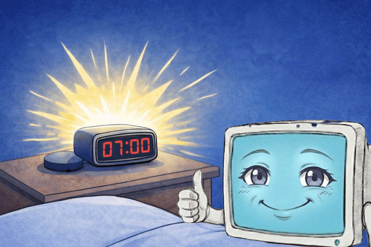 Lichtwecker mit starkem Lichtsignal auf dem Nachttisch, erklärt von Kai