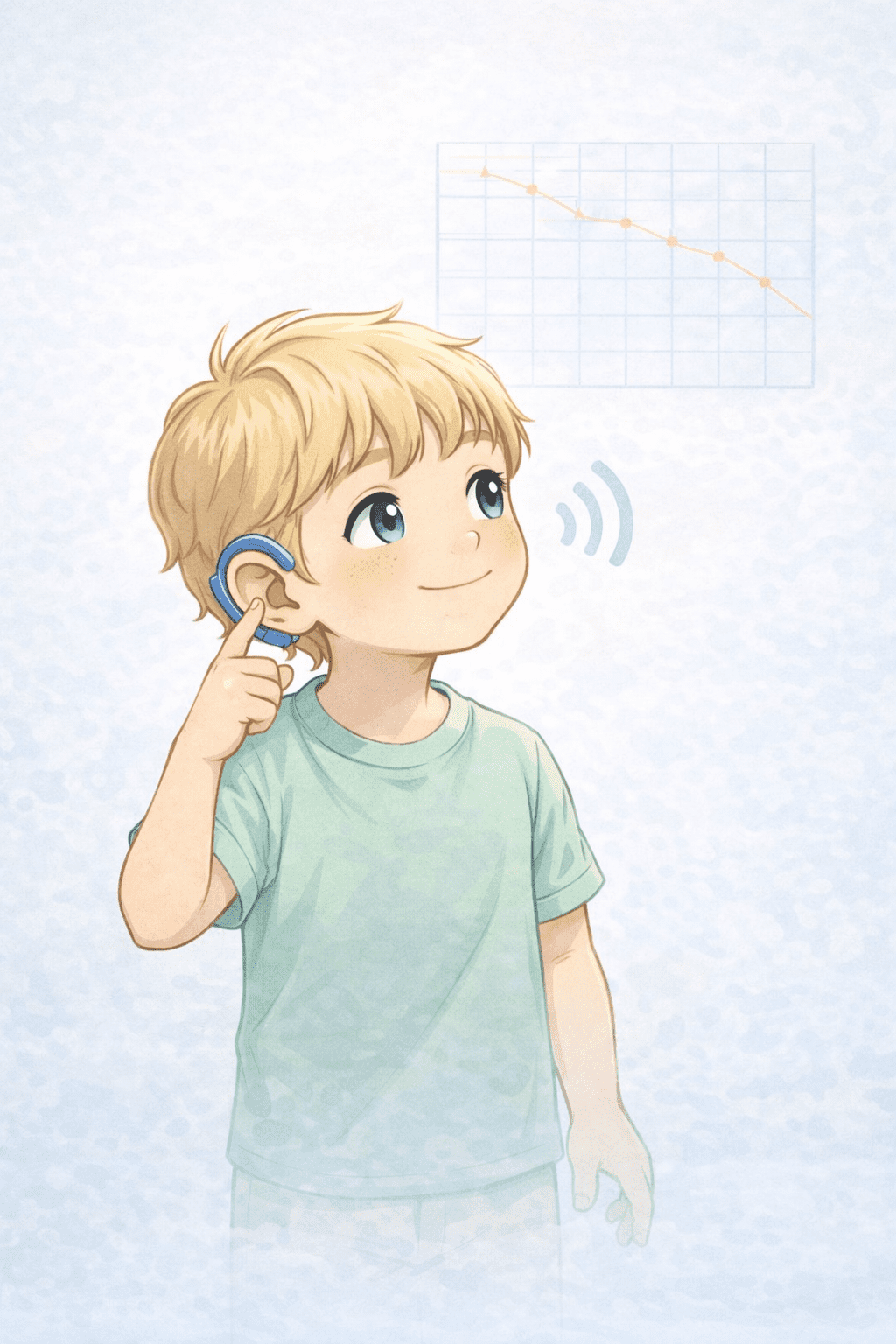 Eltern spielen gemeinsam mit ihrem kleinen Kind mit Hörgerät am Tisch mit Bauklötzen und Spielzeug.