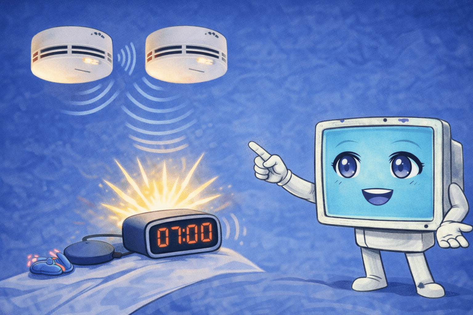 Vernetztes Rauchmeldersystem mit Funkverbindung, Lichtsignal und Vibrationswecker für Schwerhörige