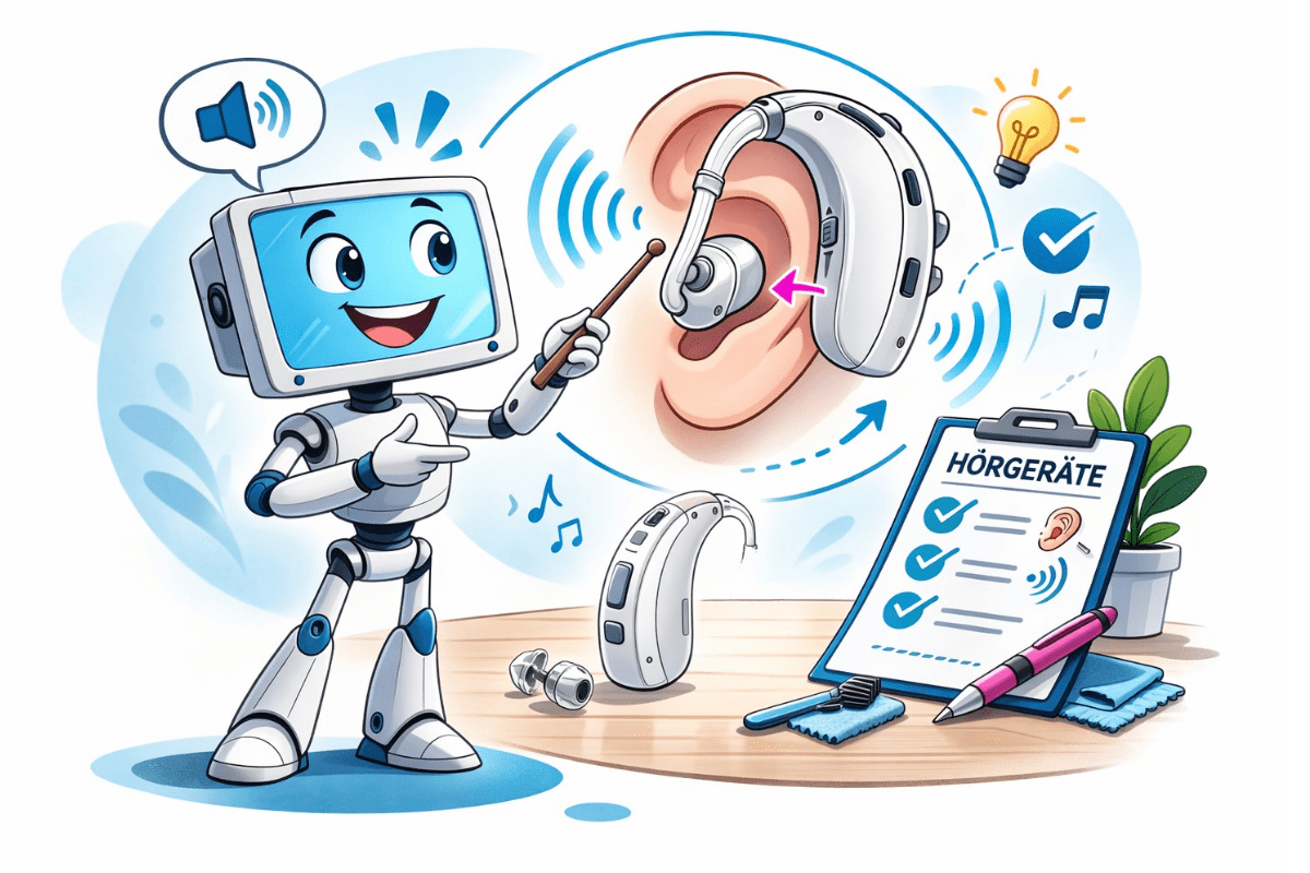 Kai erklärt anschaulich den Aufbau eines Hörgeräts und zeigt, wie ein Hörgerät im Ohr sitzt.