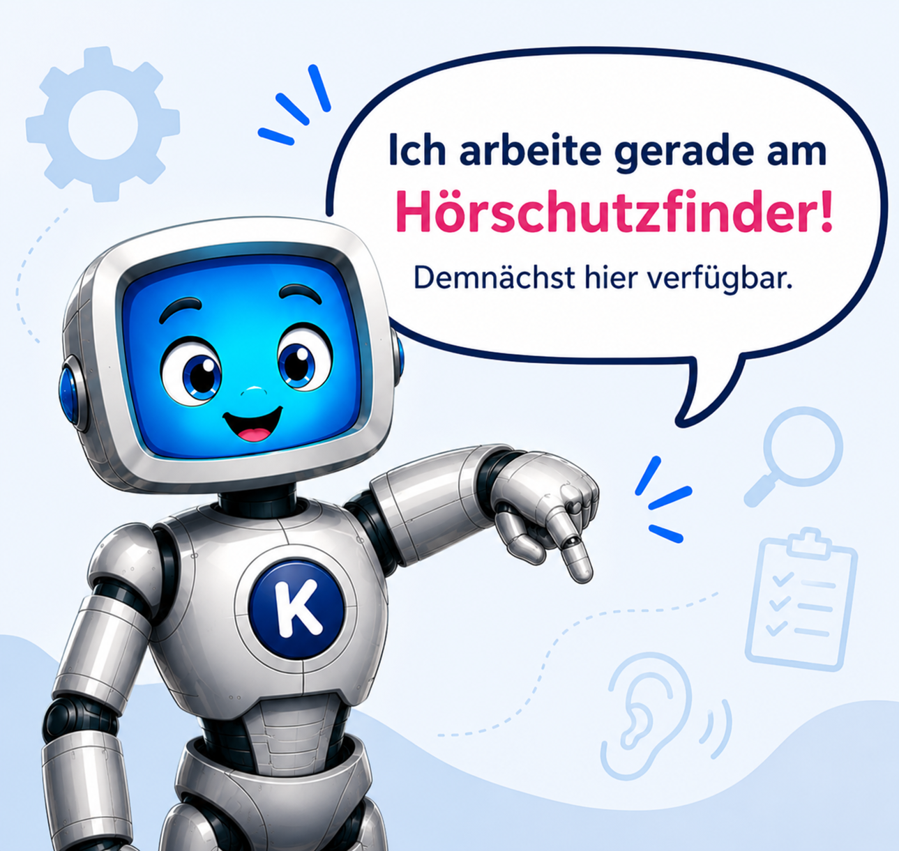 Kai informiert über den geplanten Hörschutzfinder auf Sarahs Ohr.